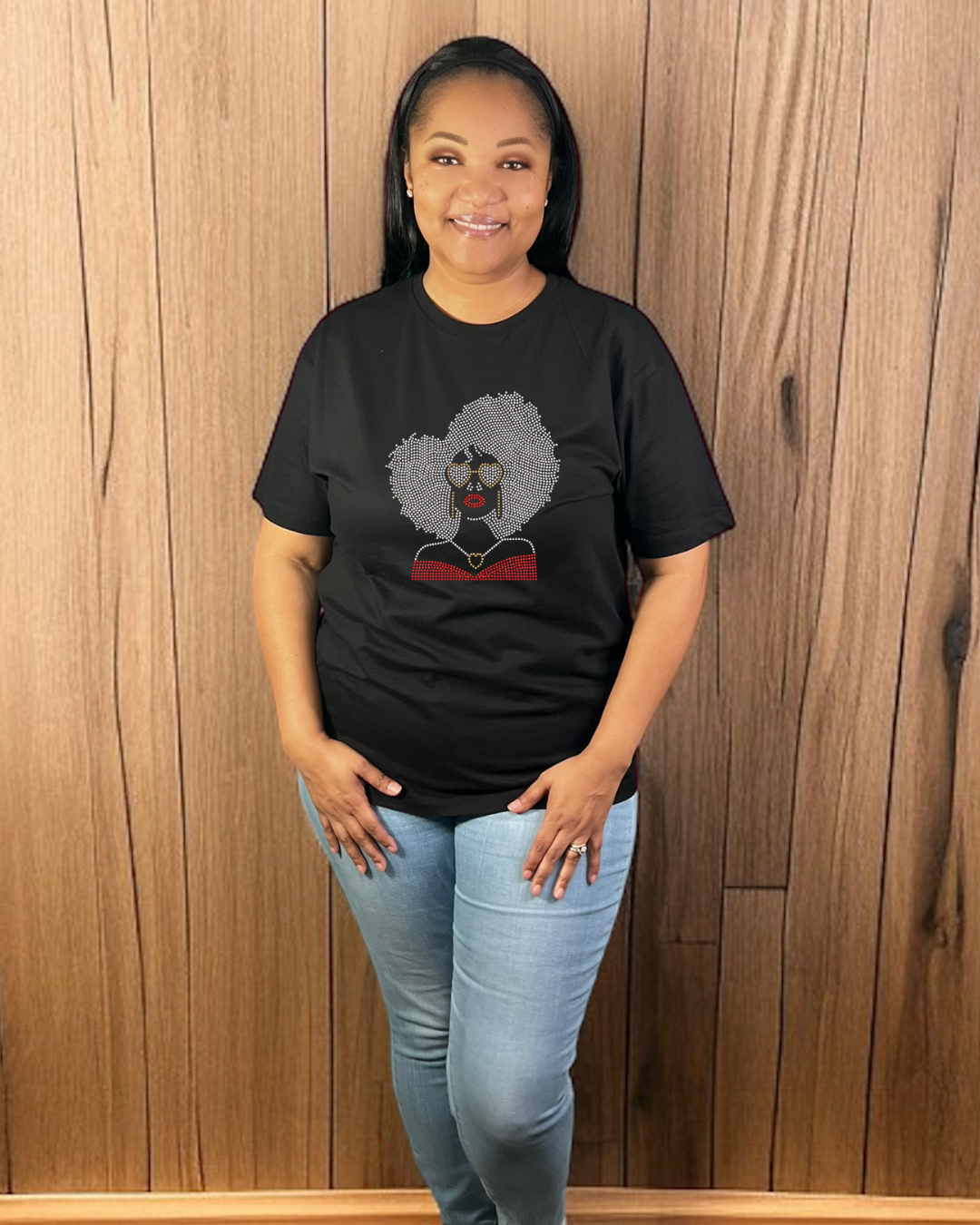 Afro Heart Glasses Rhinestone T-Shirt