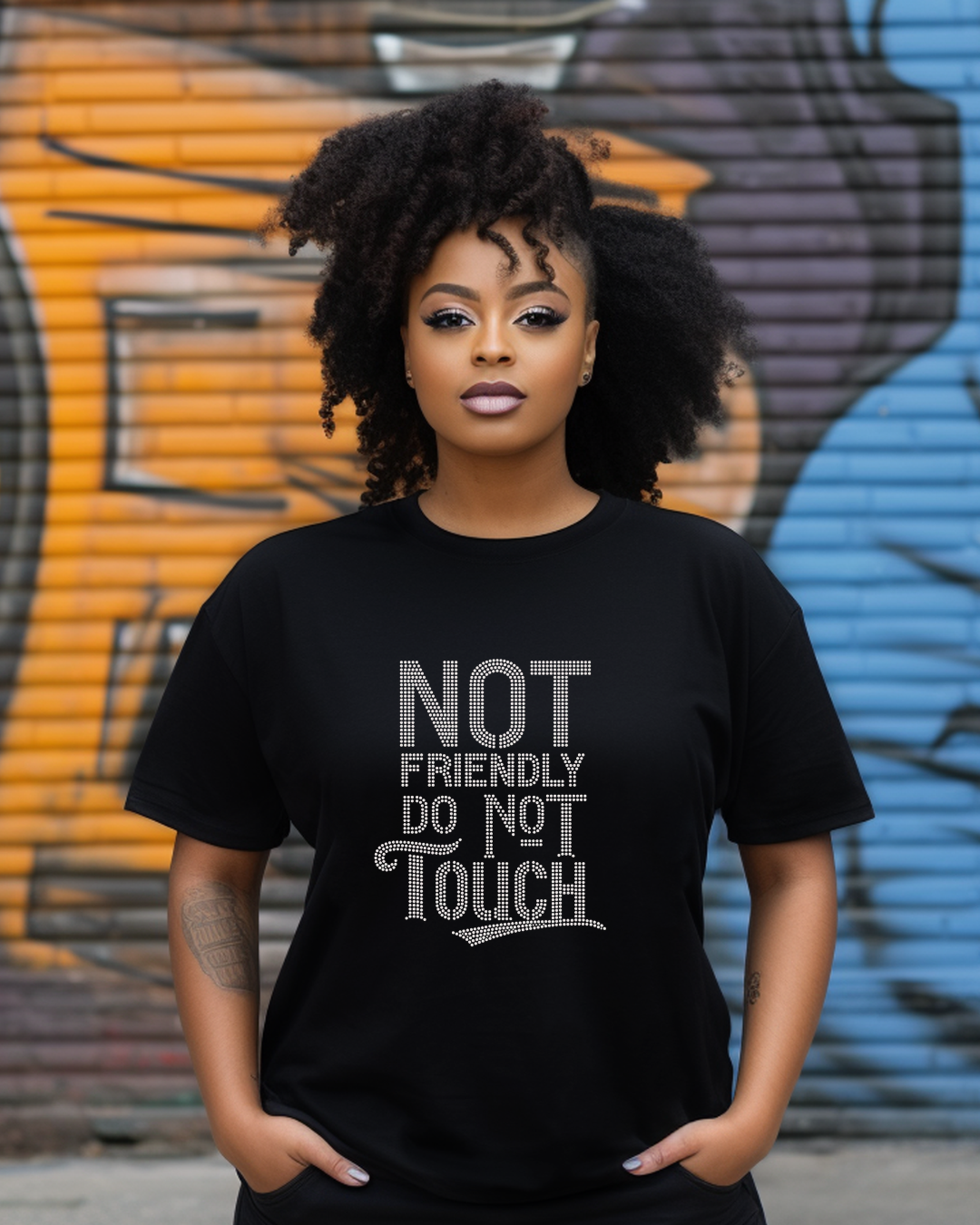 Not Friendly Do Not Touch  Rhinestone T-Shirt