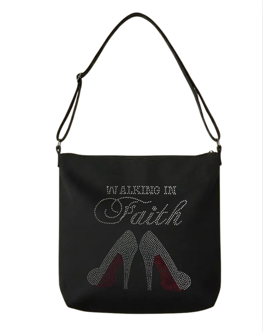 Walking in Faith Rhinestone Crossbody Tote Bag
