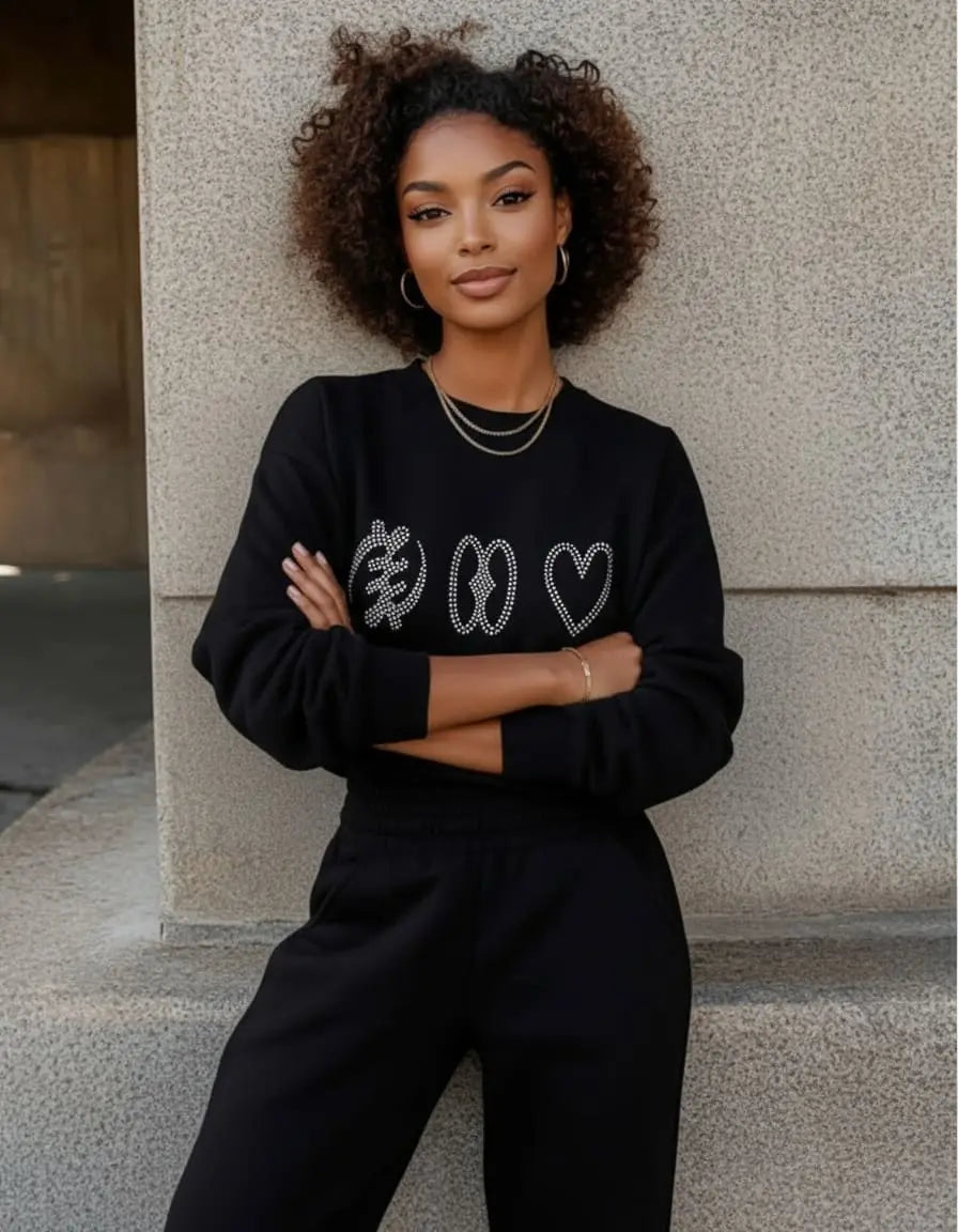Faith Hope Love Adinkra Symbols Rhinestone Sweatshirt