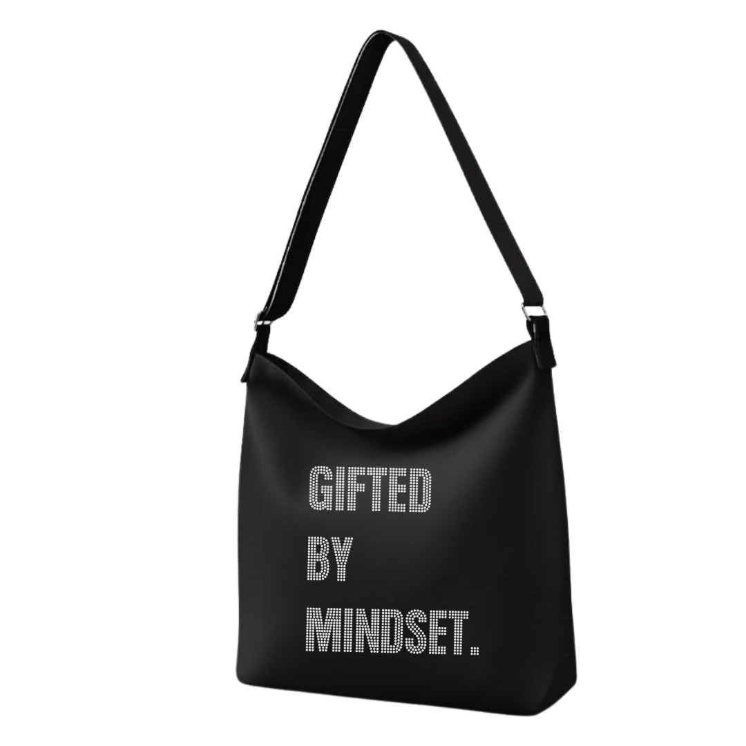 Gifted By Mindset Rhinestone Crossbody Tote Bag