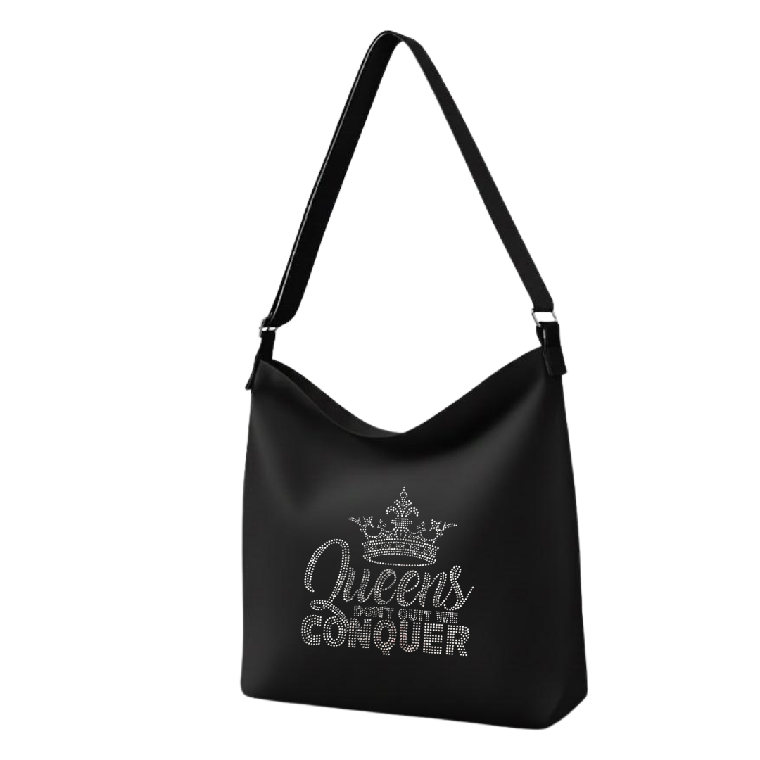 Queens Don’t Quit Rhinestone Crossbody Tote Bag