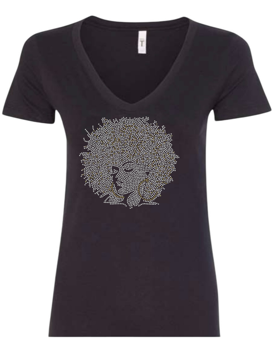 Silver Afro Queen Rhinestone T-Shirt