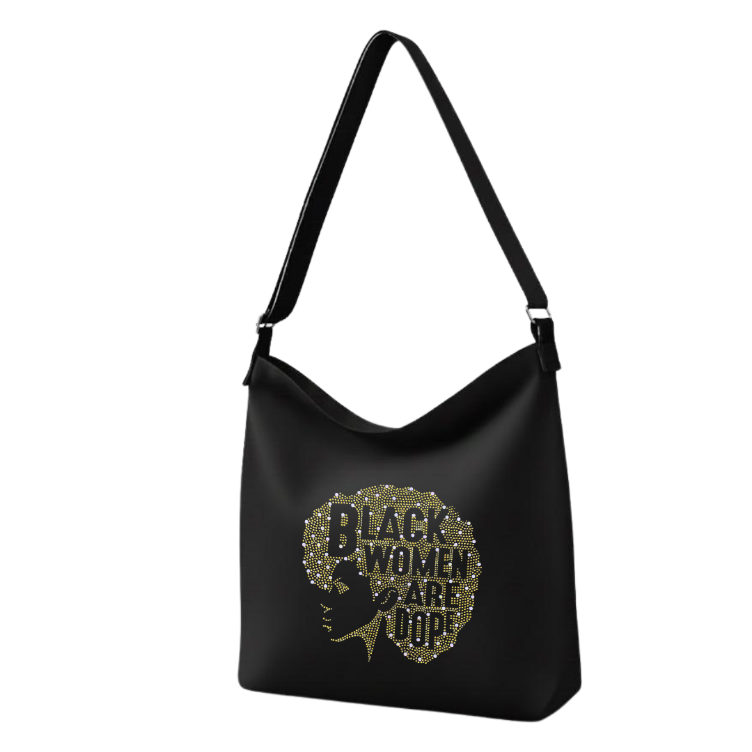 Gold Black Women Are Dope Rhinestone Crossbody Tote Bag