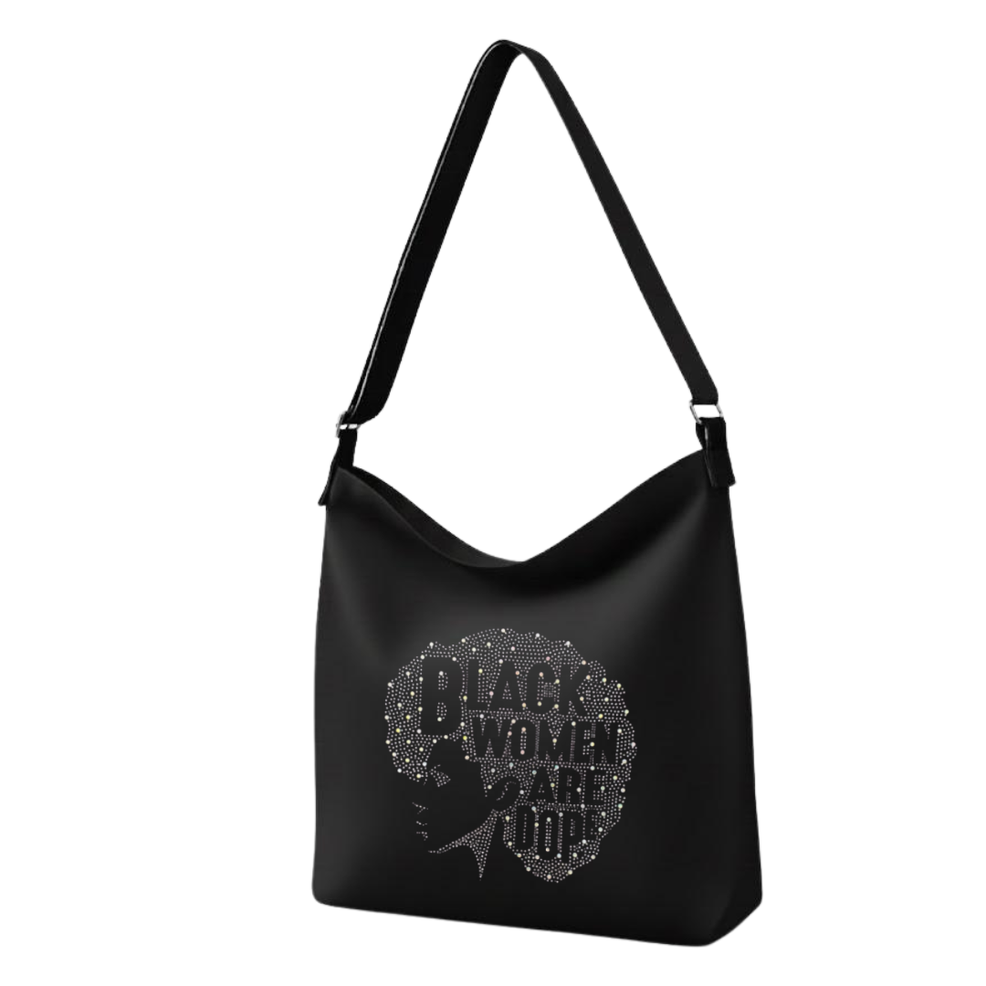 Silver Black Women Are Dope Rhinestone Crossbody Tote Bag