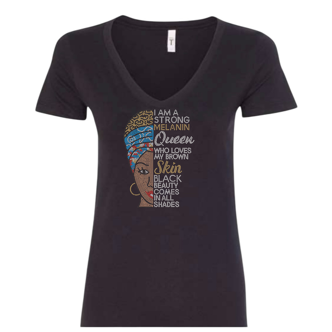 I Am Queen Brown Tone Rhinestone T-Shirt