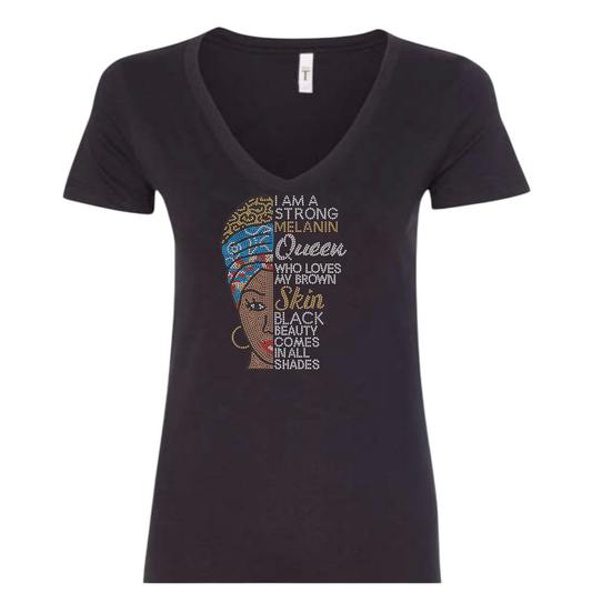 I Am Queen Brown Tone Rhinestone T-Shirt