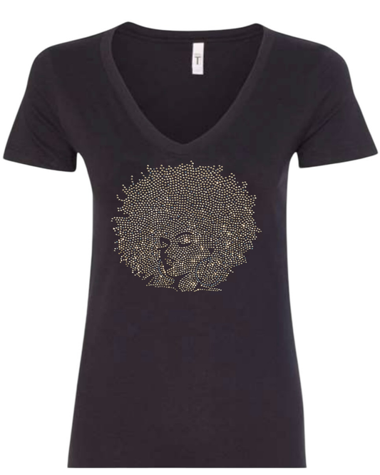 Gold Afro Queen Rhinestone T-Shirt