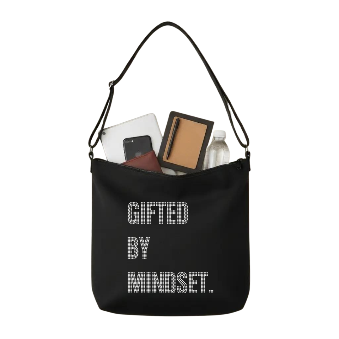 Gifted By Mindset Rhinestone Crossbody Tote Bag