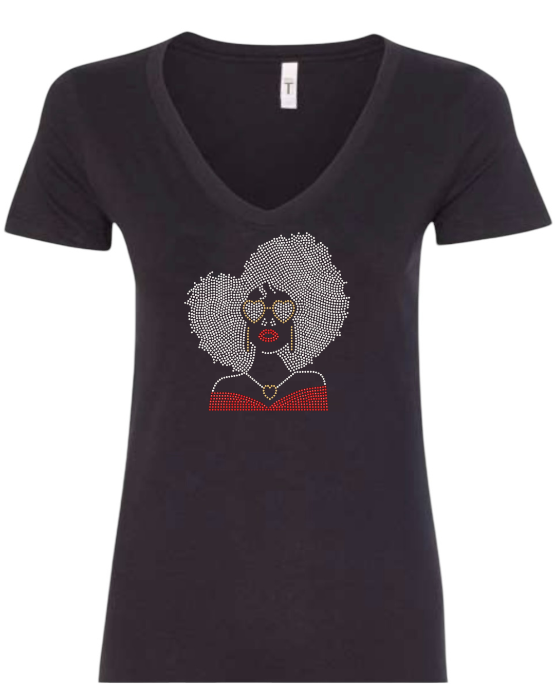 Afro Heart Glasses Rhinestone T-Shirt