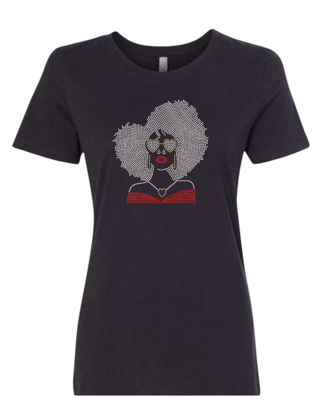Afro Heart Glasses Rhinestone T-Shirt