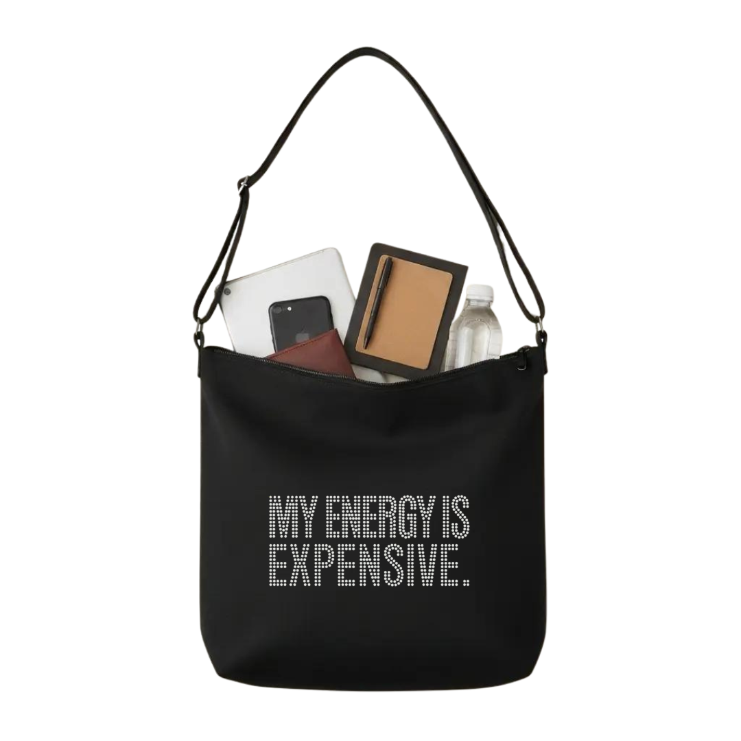 My Energy is Expensive Rhinestone Crossbody Tote Bag