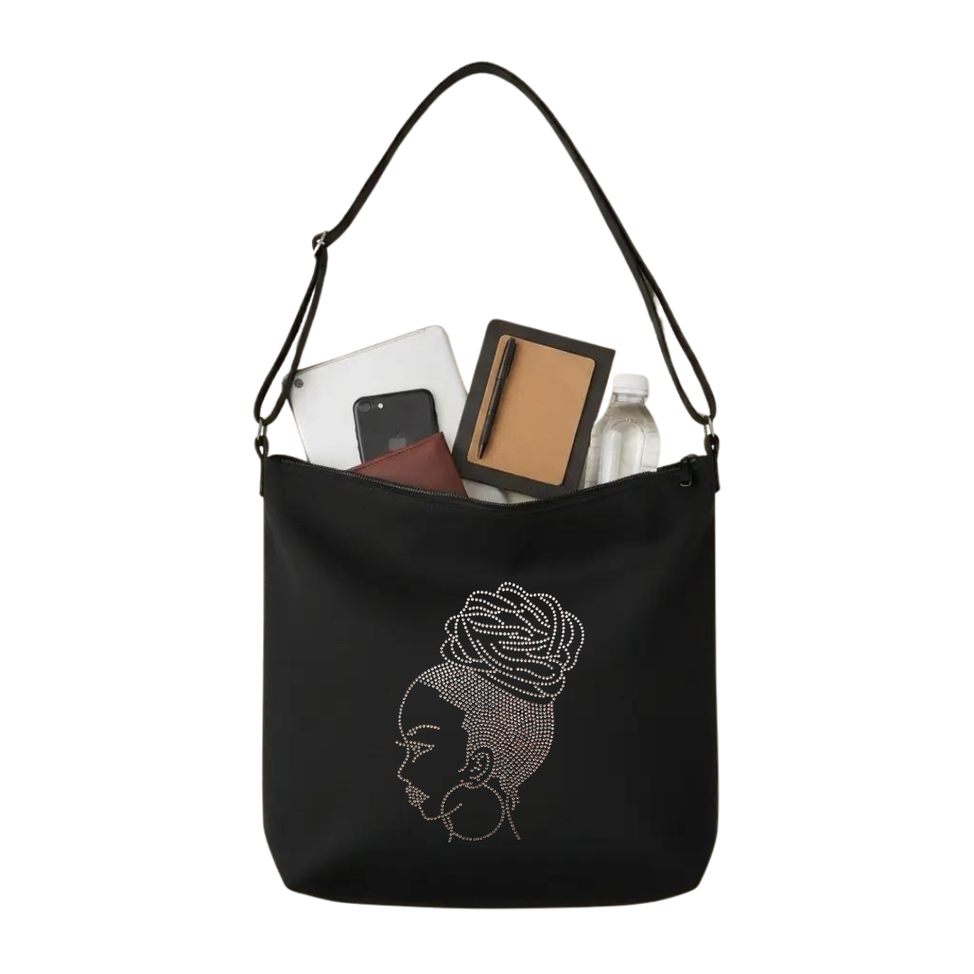 Sista Bun Rhinestone Crossbody Tote Bag