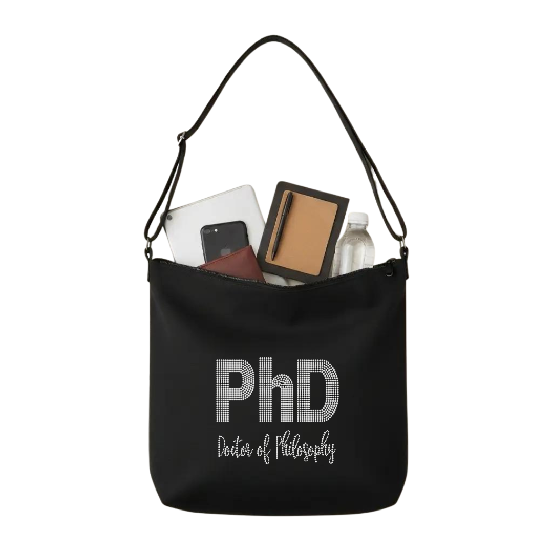 PhD Doctor of Philosophy Rhinestone Crossbody Tote Bag