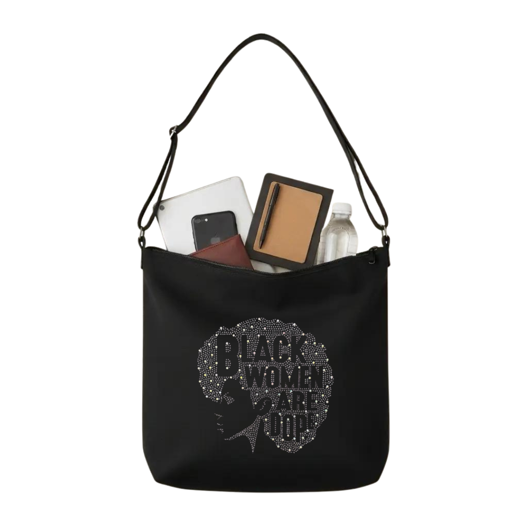 Silver Black Women Are Dope Rhinestone Crossbody Tote Bag