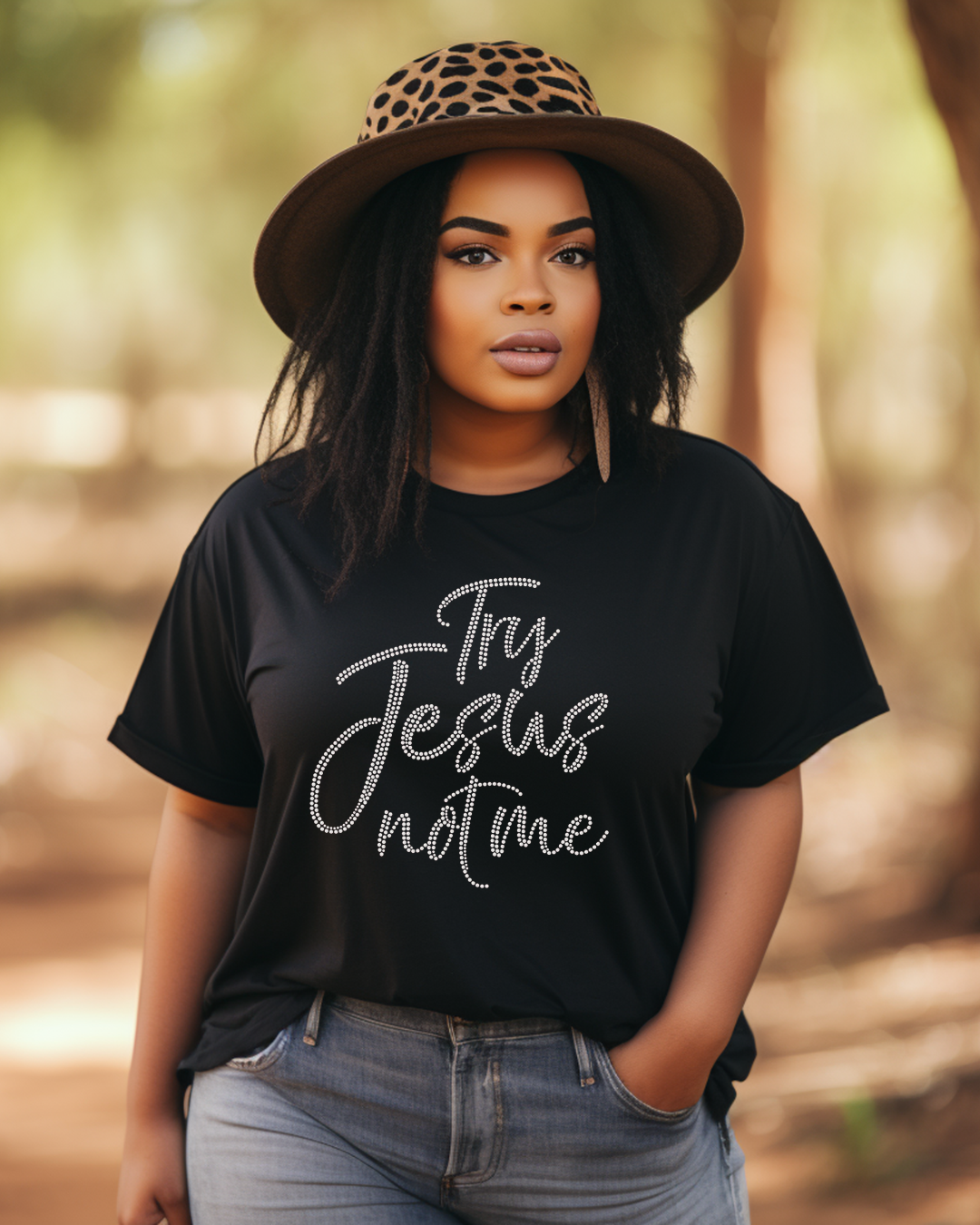 Try Jesus Not Me Rhinestone T-Shirt