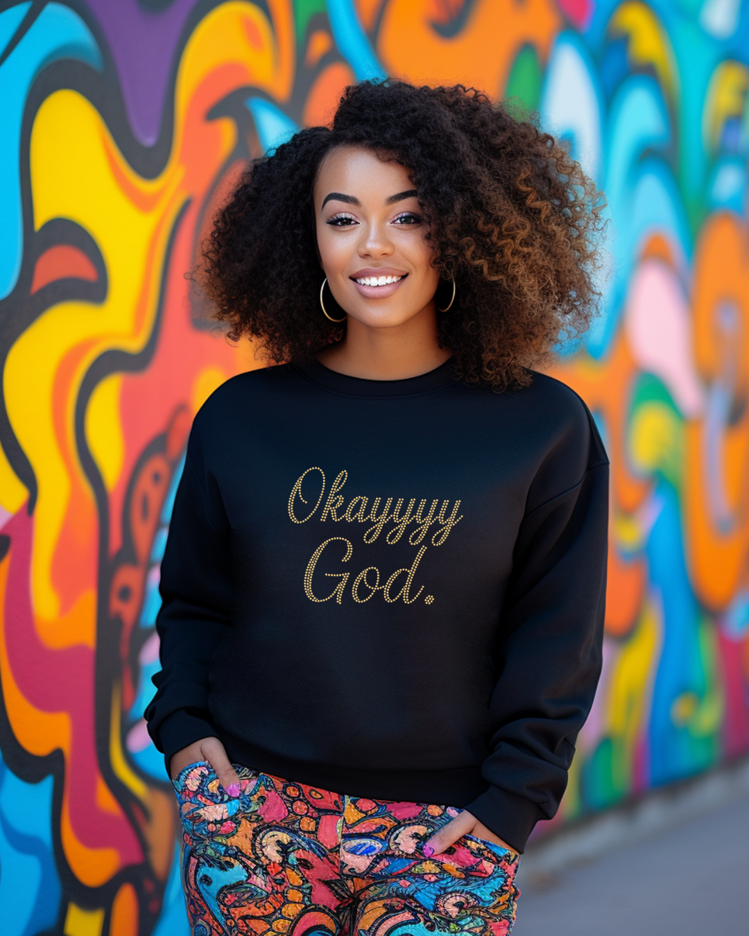 Gold Okay God  Rhinestone Sweatshirt