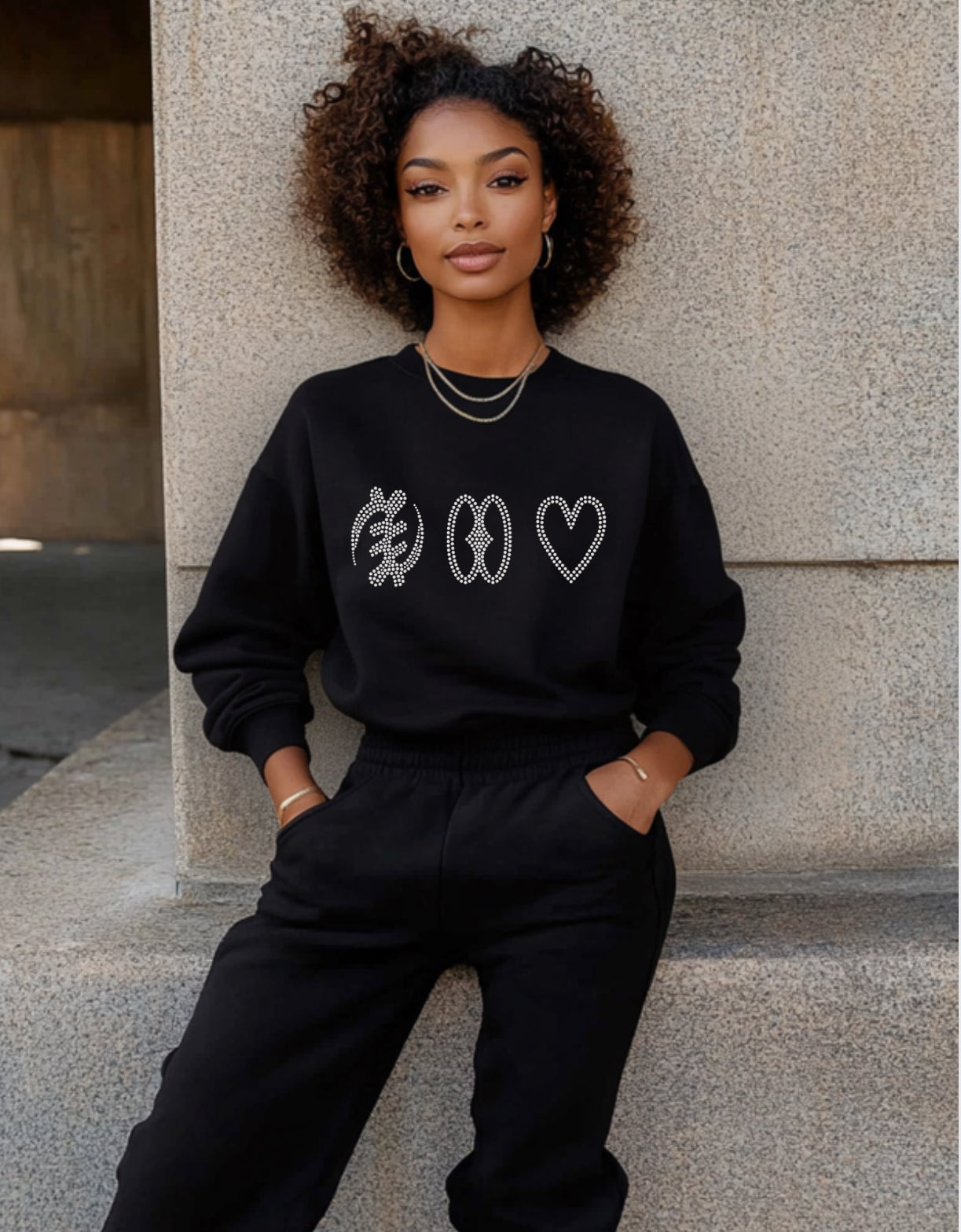 Faith Hope Love Adinkra Symbols Rhinestone Sweatshirt