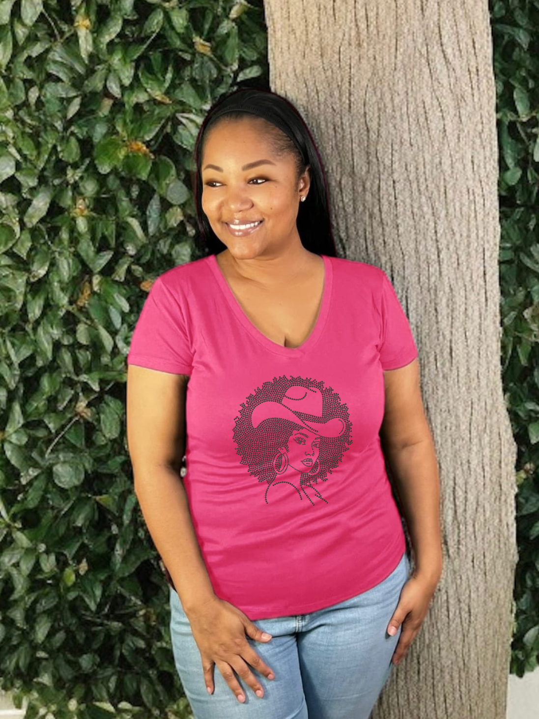 Afro Queen Colorful Cowgirl Rhinestone T-Shirt