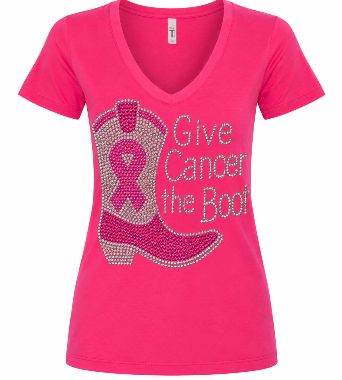 Give Cancer the Boot Bling Rhinestone T-Shirt
