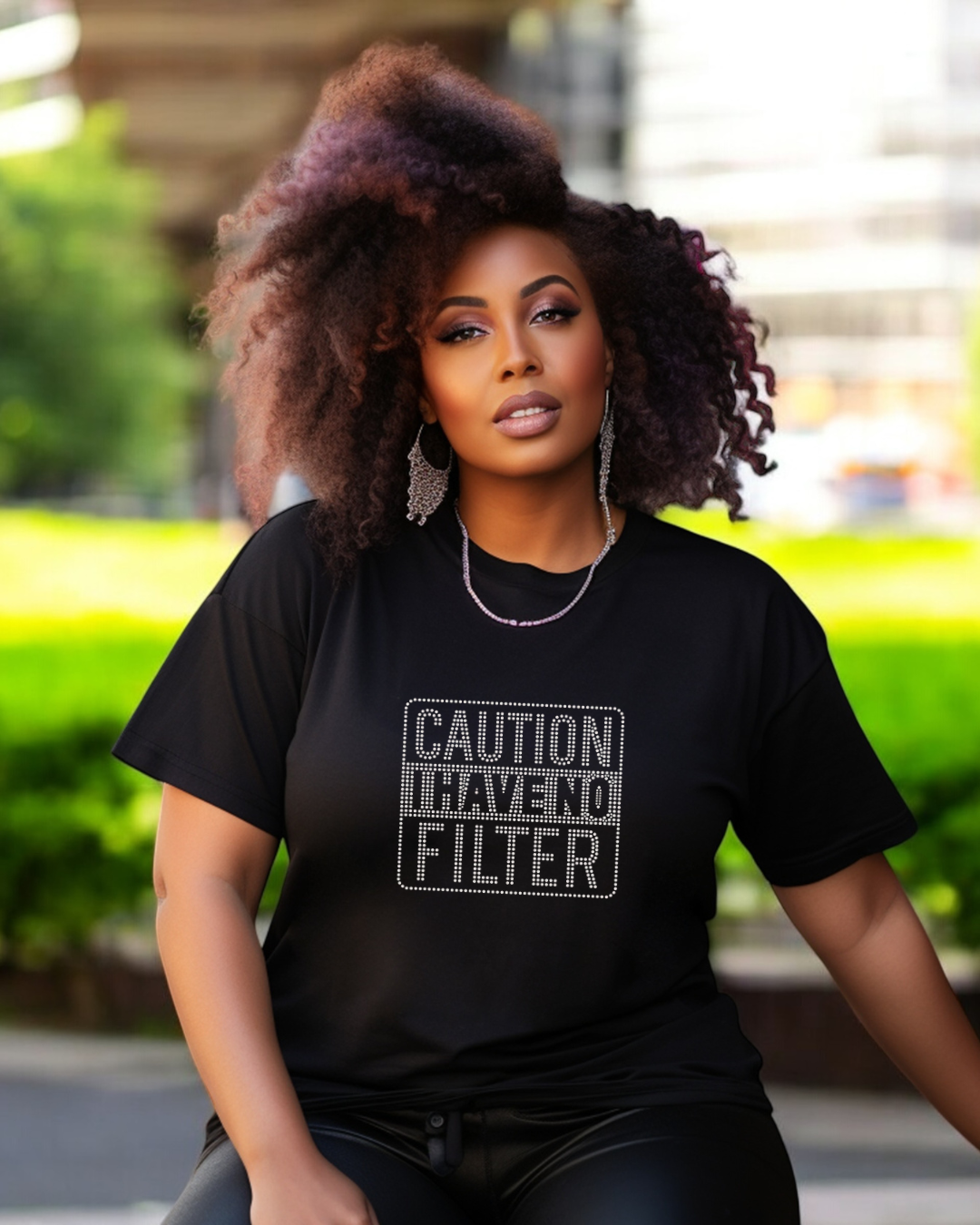 Caution I have no Filter Rhinestone T-Shirt