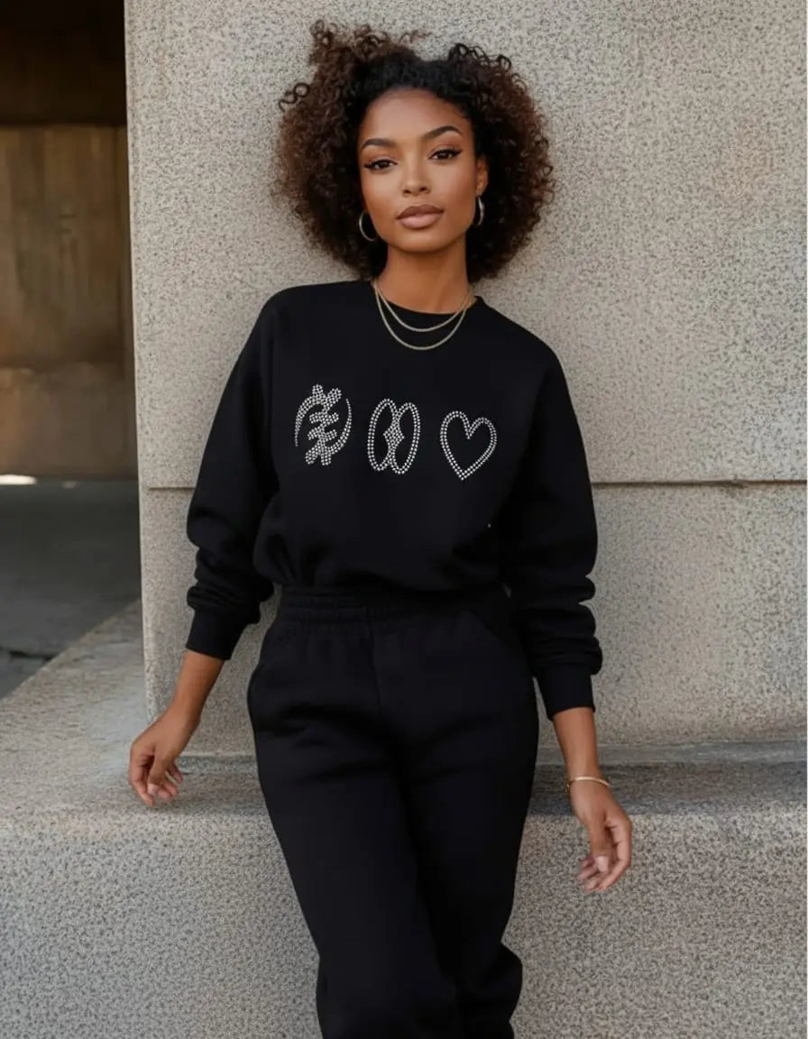 Faith Hope Love Adinkra Symbols Rhinestone Sweatshirt