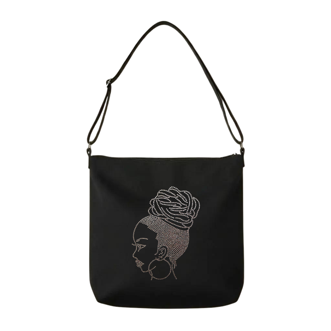 Sista Bun Rhinestone Crossbody Tote Bag