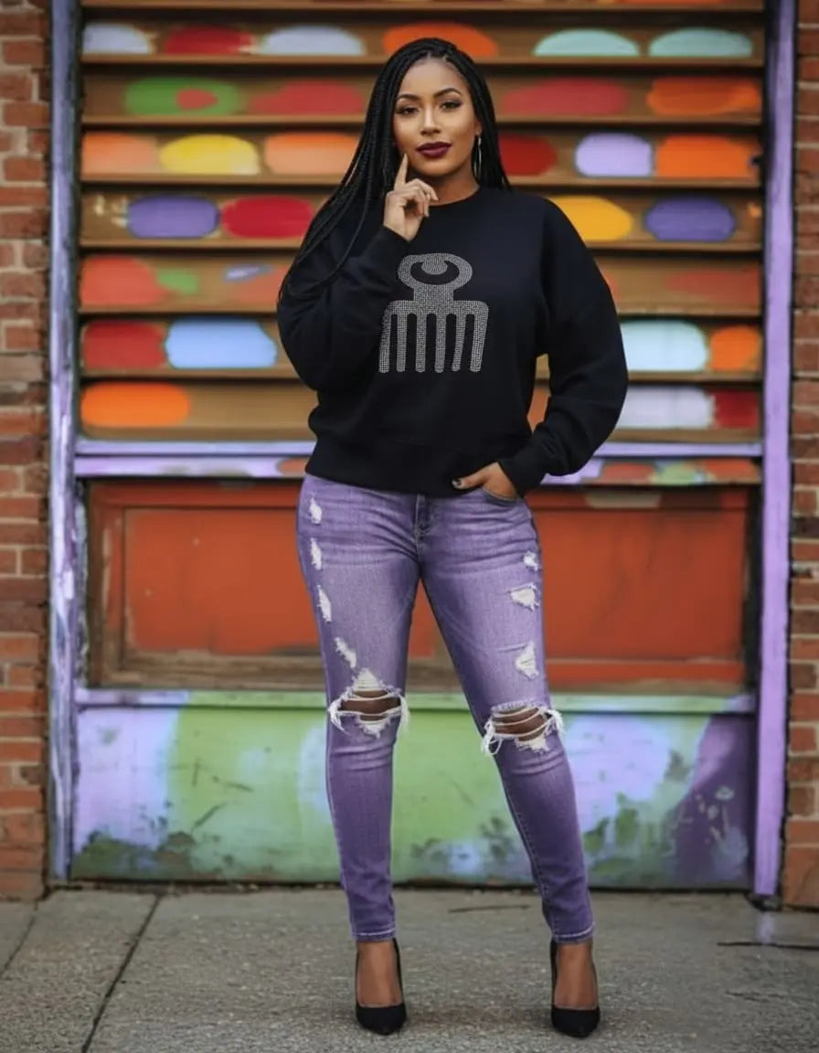 Duafe (Symbol of Beauty) Rhinestone Sweatshirt
