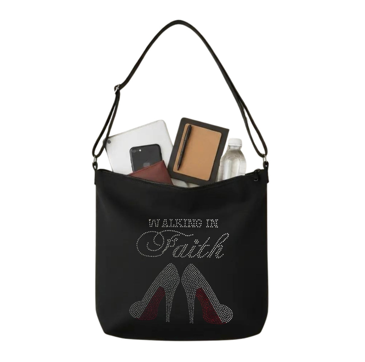 Walking in Faith Rhinestone Crossbody Tote Bag